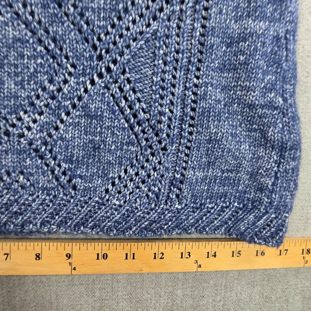 Coldwater Creek Sweater‎ Vest Women PM Blue Pointelle Diamond Knit Cotton Blend